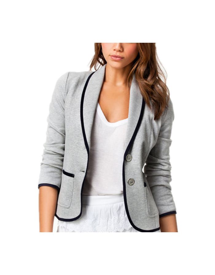 Spring Fall New Casual Blazer Lapel Single Breasted Pockets Women Coat